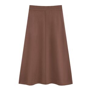 Sweater Elastic High Waist Stretchy Ribbed Knit Midi Skirt Coffee